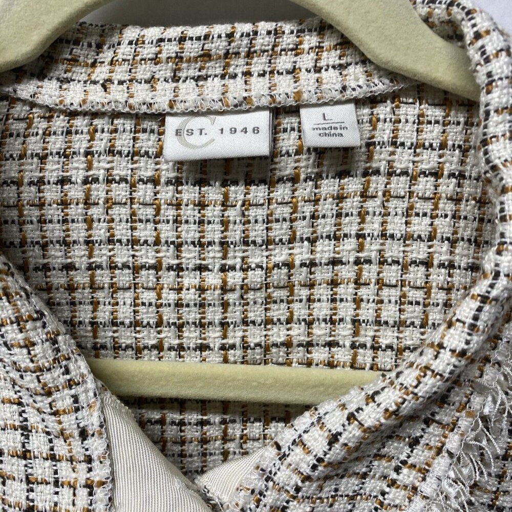 Cato Women’s Ivory Tweed Unlined Long Sleeves Button Up Jacket Sz L Office NWOT - Picture 3 of 10
